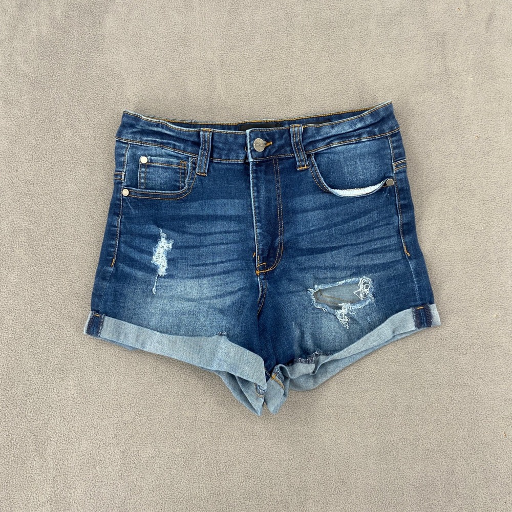 Kendall + Kylie The Icon Short Dark Wash Distressed Cuffed Shorts Size 5/27